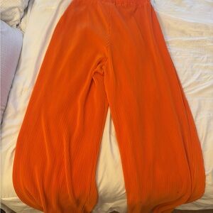 Vibrant Orange Pleated Pants Set